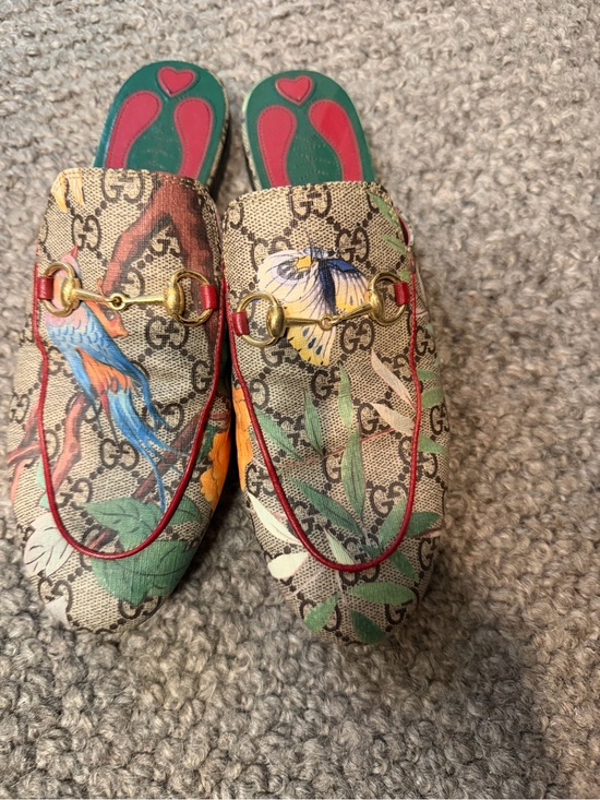 Gucci Shoes - Gucci Floral GG Horsebit Mules - Beige, Red, Green, Blue